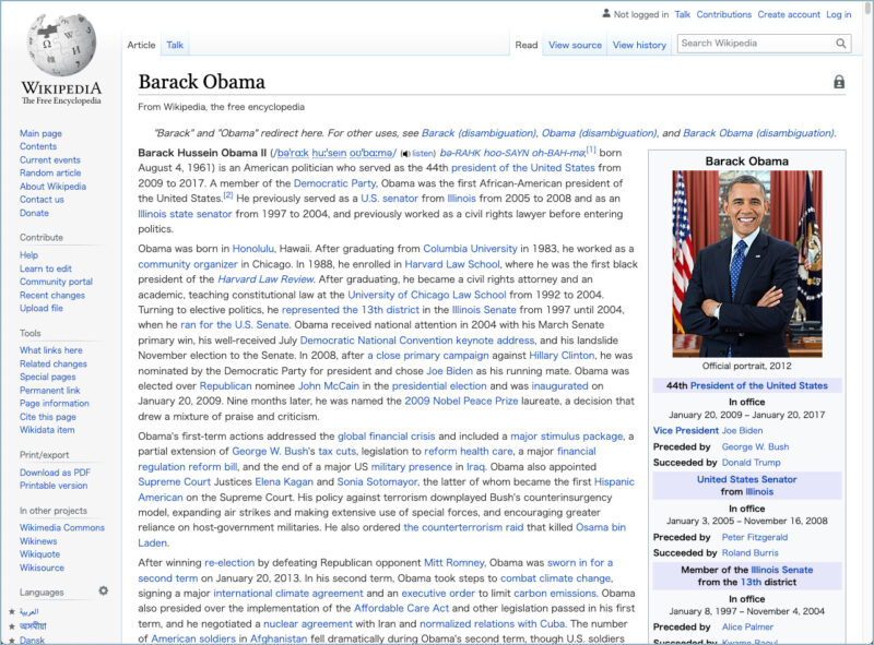 バラク・オバマ氏の Wikipedia